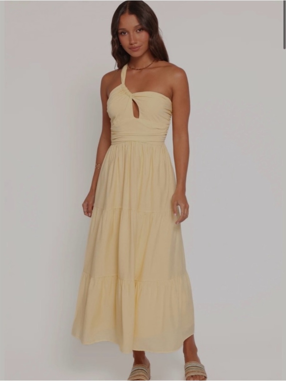 Petal & Pup Pale Yellow One-Shoulder Maxi Dress